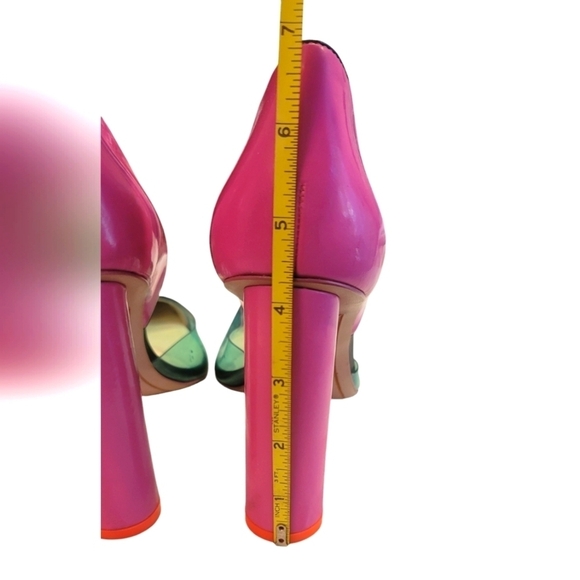 Sophia Webster Neon Multi Color Animal Print Leather Slip on Pump Heels - Picture 13 of 15